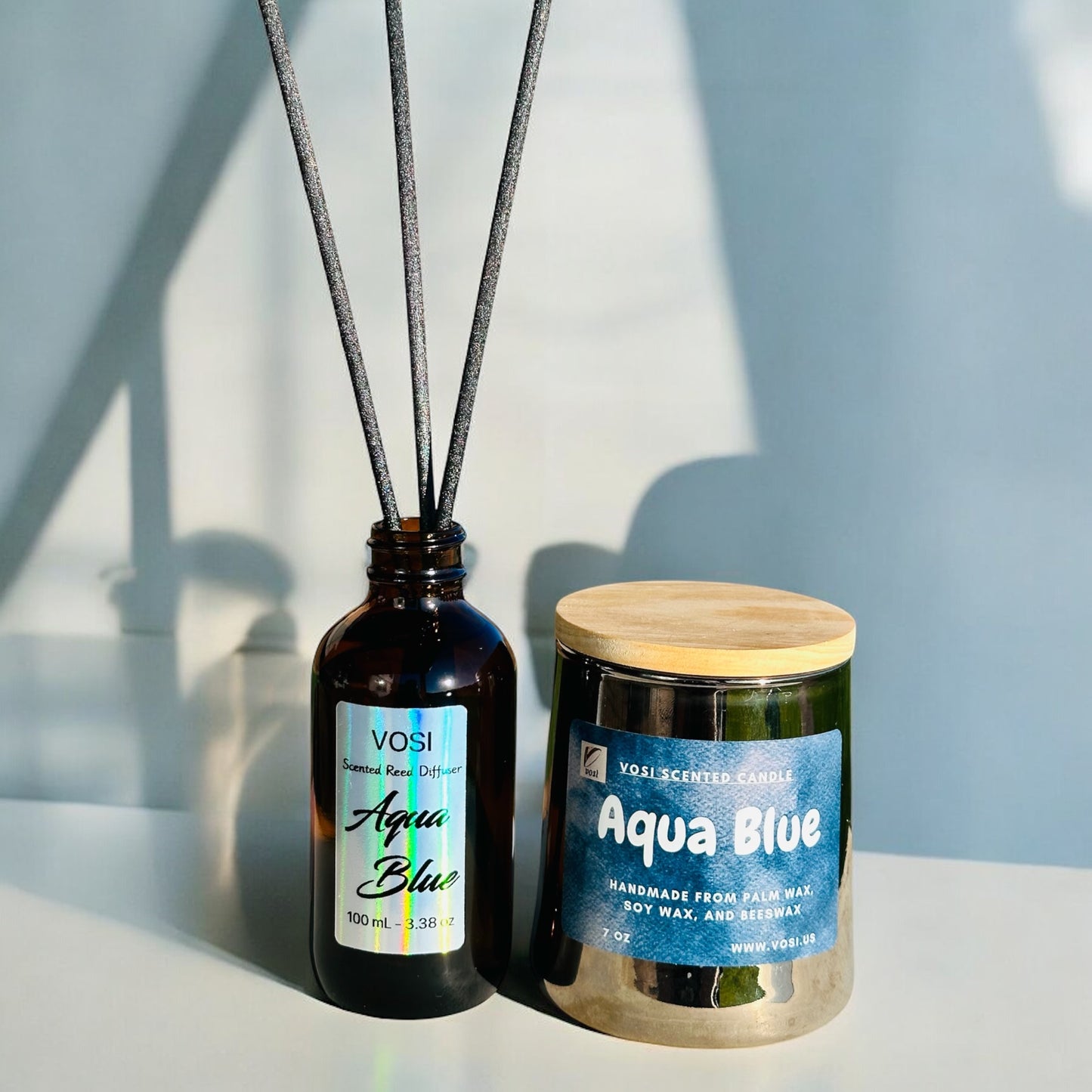 Combo Aqua Blue Candle - Reed Diffuser